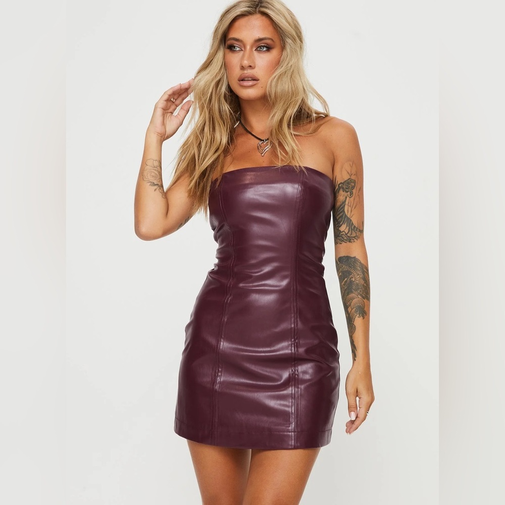 Princess Polly HAILEY STRAPLESS MINI DRESS BURGUNDY